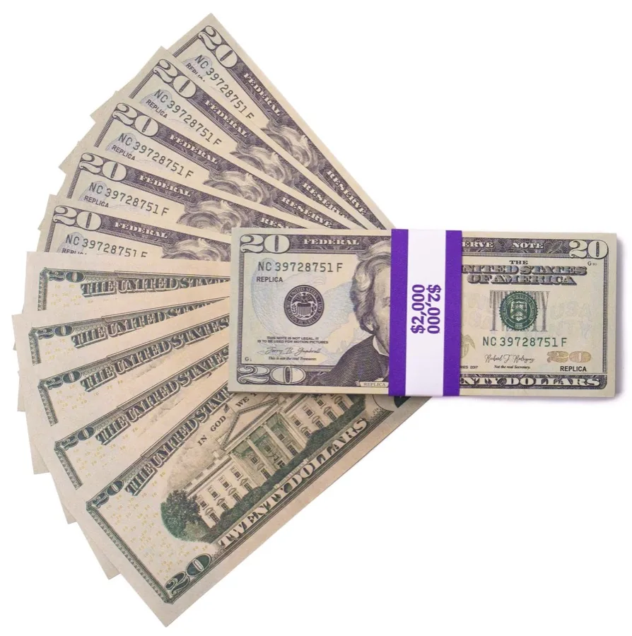 Fanned twenty-dollar replica film prop notes